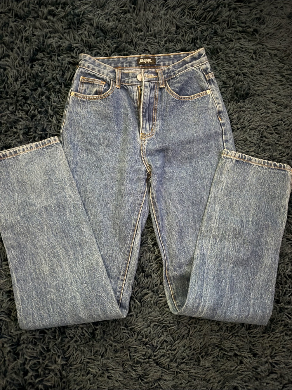 Nasty Gal Vintage Wash Blue Straight Leg Jeans